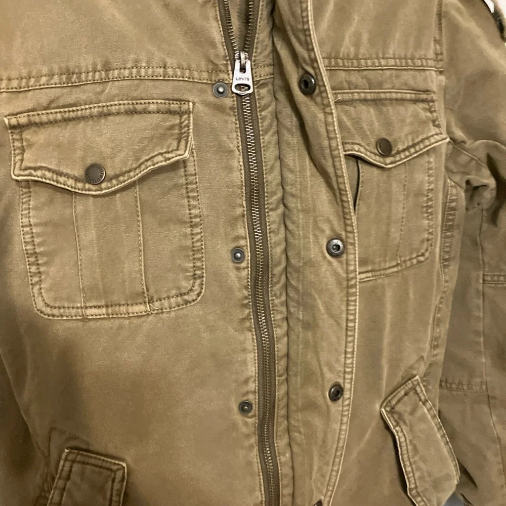 Levi’s canvas jacket with fleece lining and quotes arms Small Silver label